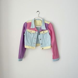 Multicolored cropped denim jacket size small!